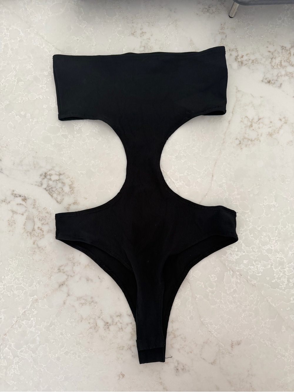 Edikted Black Ribbed Cutout One-Piece Bodysuit